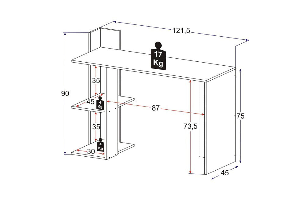 Office Table Mp6002.001 1 Shelve  90.5*121.5*45Cm White/Rustic  (Limited 3 Months Warranty)