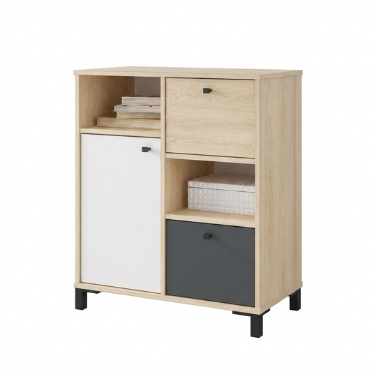 Cabinet Nordik 6257 1 Doors With 2 Drawers 67.8*36.2*77.8Cm Light Oak /White/Gray