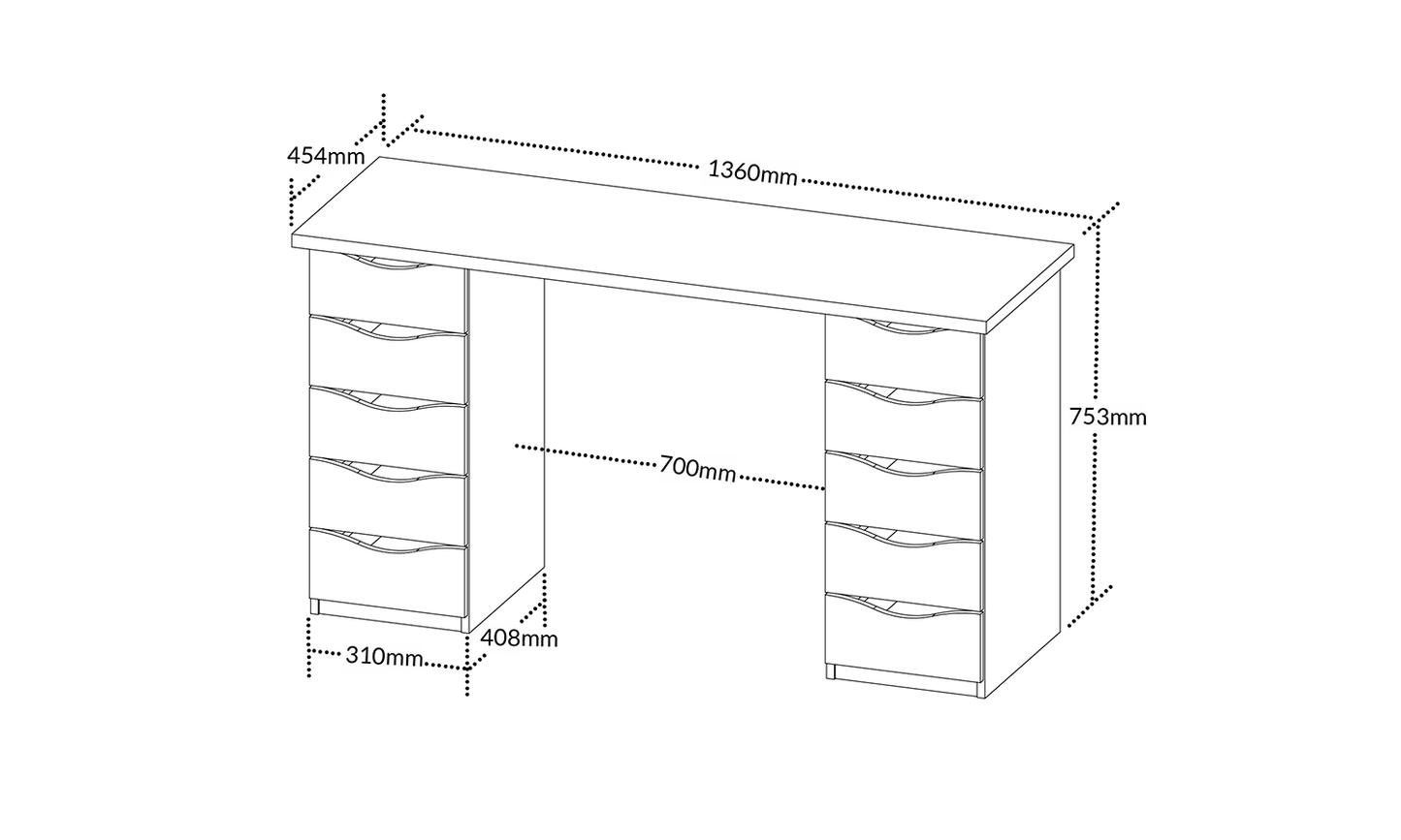 Office Table Due 6023 Desk  With 10 Drawers  136*45.4*75.3Cm Nogal/ White  (Limited 3 Months Warranty)
