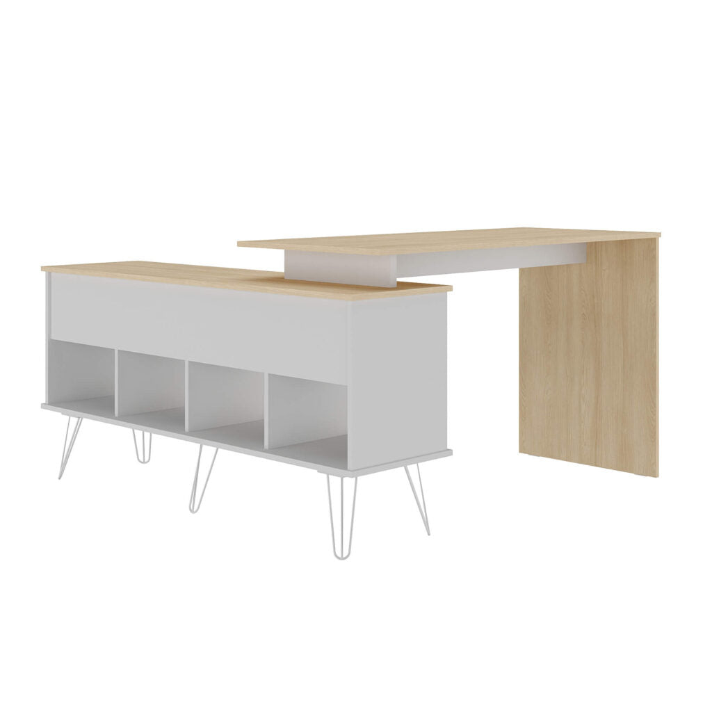 Office Table Dubai 6306 Desk  135.6*136.5*75Cm Light Oak/White (Limited 3 Months Warranty)