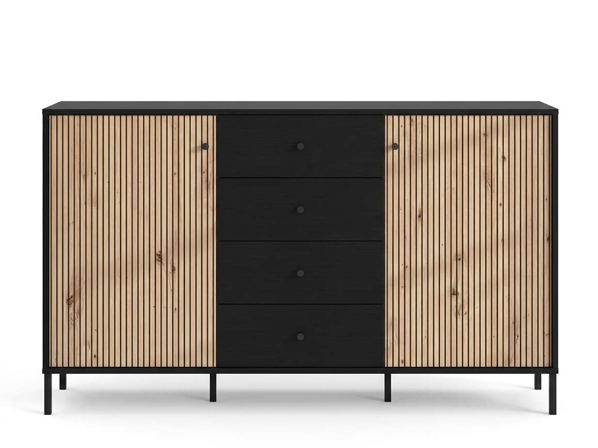 Cabinet Correze 11013540 2 Doors With 4 Drawers  157*40*92.5Cm Light Brown / Black  (Limited 3 Months Warranty)