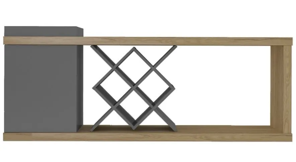 Tv Stand Madrid 4382 Up To 60 One Door With Bottle Holder  180*45*71.5Cm Oak / Graphite  (Limited 3 Months Warranty)