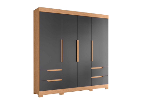 Wardrhttps://furnituremu-furnituremu.odoo.com/odooobe Vivacce 111-307 4 Doors With 4 Drawers  212*217*47Cm Freijo/Titatium  (Limited 3 Months Warranty)