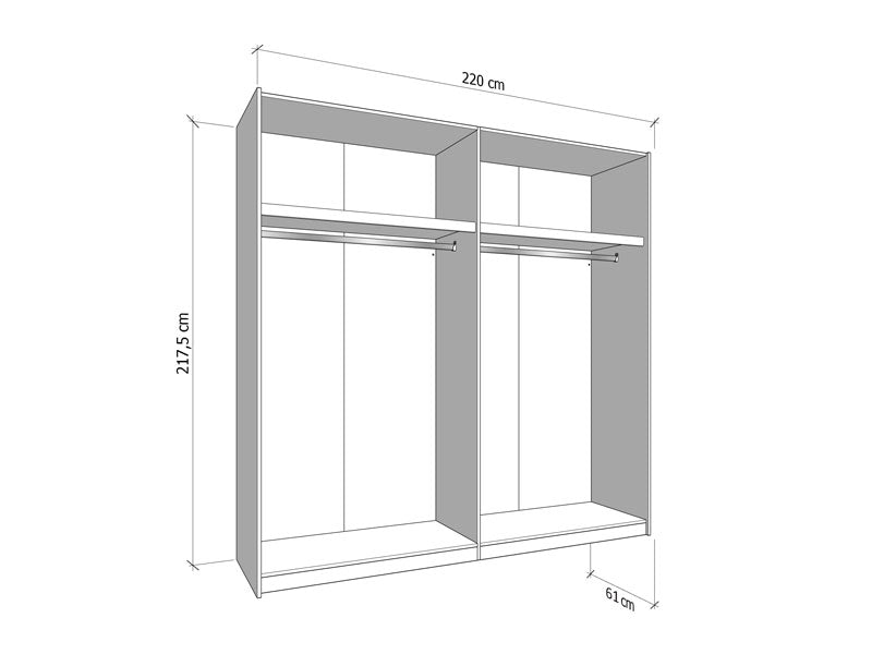 Wardrobe Ascalon 220 Og 2 Sliding Doors  220*61*217.5Cm Light Brown (Limited 3 Months Warranty)