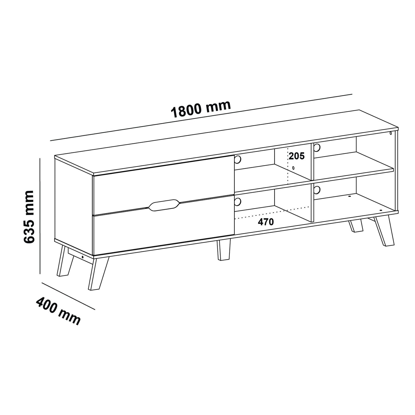 Tv Stand Verona 4500 Up To 75 / 2 Drawers With 4 Niches  180*40*63.5Cm Cedar/ Off White  (Limited 3 Months Warranty)