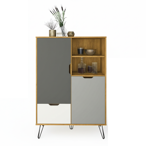Cabinet Estocolmo 4373 2 Doors With 1 Drawer  91*35*132.5Cm Oak/Graphite/White/Silver  (Limited 3 Months Warranty)