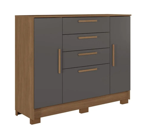 Commode Pinhais 2 Doors With 4 Drawers  Jatoba/Grafite  (Limited 3 Months Warranty)