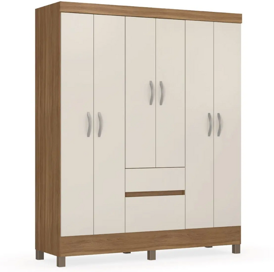 Wardrobe Flash  62920/140 6 Doors With 2 Drawers  149*181*47 Cm Almond / Off White  (Limited 3 Months Warranty)
