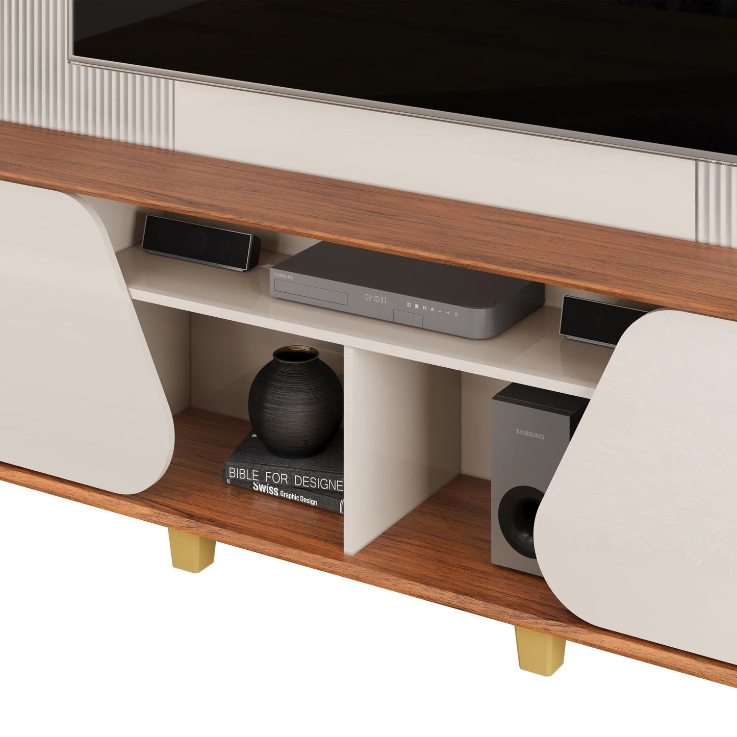 Tv Stand Henry 36093227 Up To 70  182*184.5*38.7Cm Off White/Freijo  (Limited 3 Months Warranty)