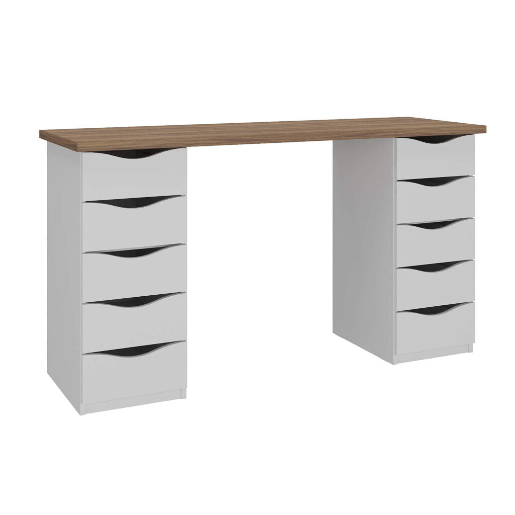 Office Table Due 6023 Desk  With 10 Drawers  136*45.4*75.3Cm Nogal/ White  (Limited 3 Months Warranty)