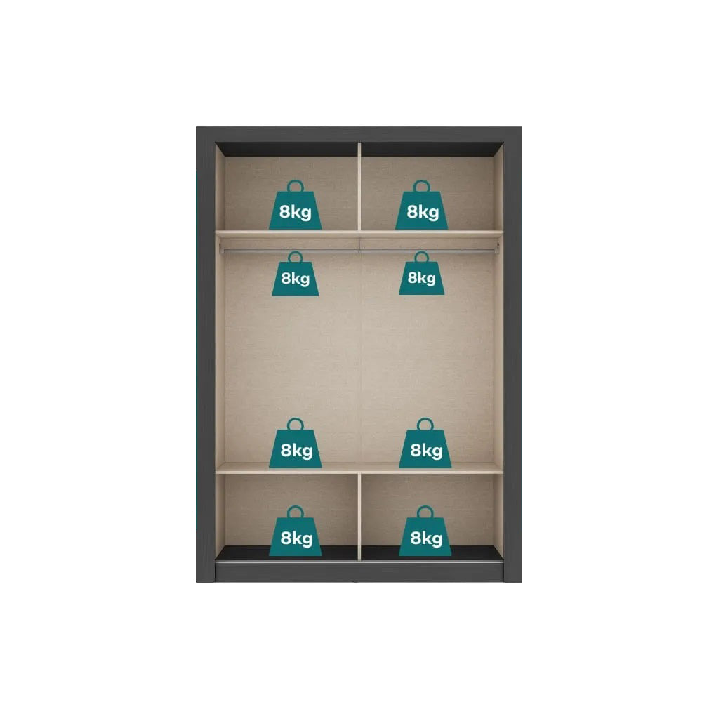 Wardrobe Darvi Ref 1182 2 Sliding Doors 120*206*45.9Cm Black  (Limited 3 Months Warranty)