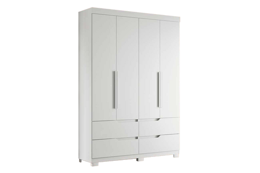 Wardrobe Doble 117-135 4 Doors With 4 Drawers  160*230*47Cm White  (Limited 3 Months Warranty)