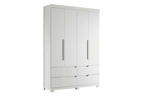 Wardrobe Doble 117-135 4 Doors With 4 Drawers  160*230*47Cm White  (Limited 3 Months Warranty)