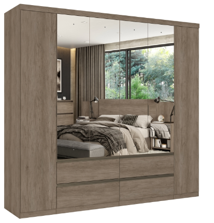 Wardrobe Nobre 5893 6 doors & 4 drawers with mirror W250*H230*D55cm rustic (limited 3 months warranty)