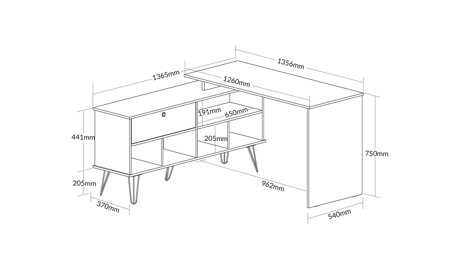 Office Table Dubai 6132 Desk  135.6*136.5*75Cm Brown / Black  (Limited 3 Months Warranty)