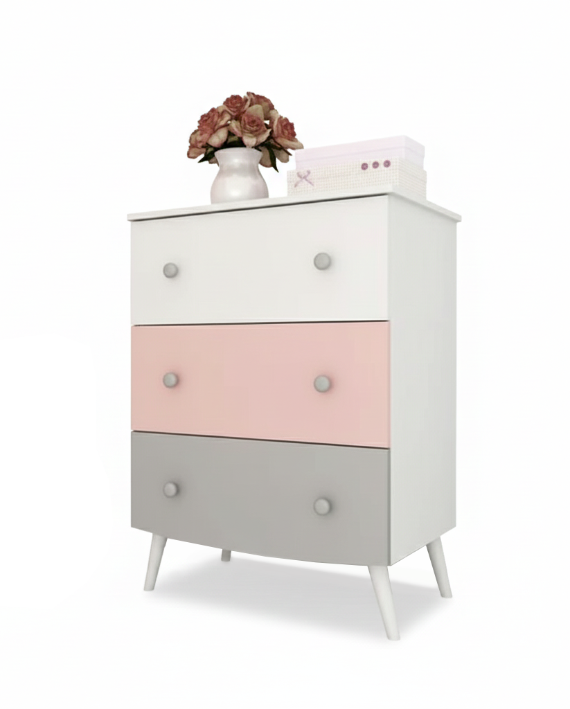 Commode Tenura 2967A 3 Drawers  68*92*45.3Cm White/Pink/Grey  (Limited 3 Months Warranty)