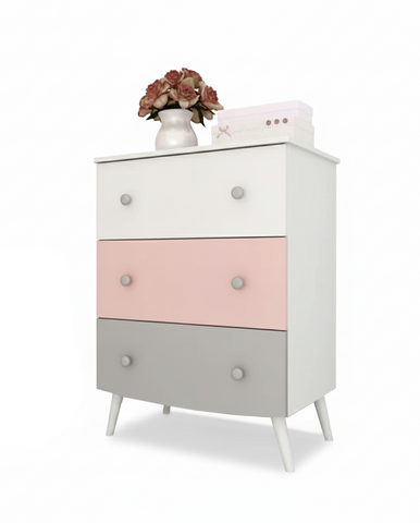 Commode Tenura 2967A 3 Drawers  68*92*45.3Cm White/Pink/Grey  (Limited 3 Months Warranty)