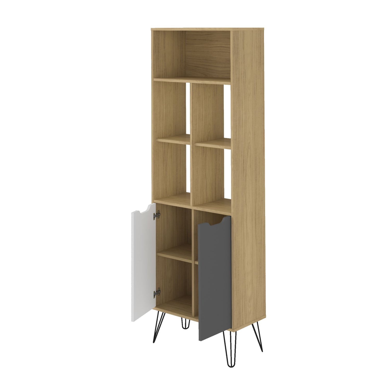 Bookcase Estocolmo 4436 2 Doors With 5 Niches  60*30*182Cm Oak/Graphite/White (Limited 3 Months Warranty)