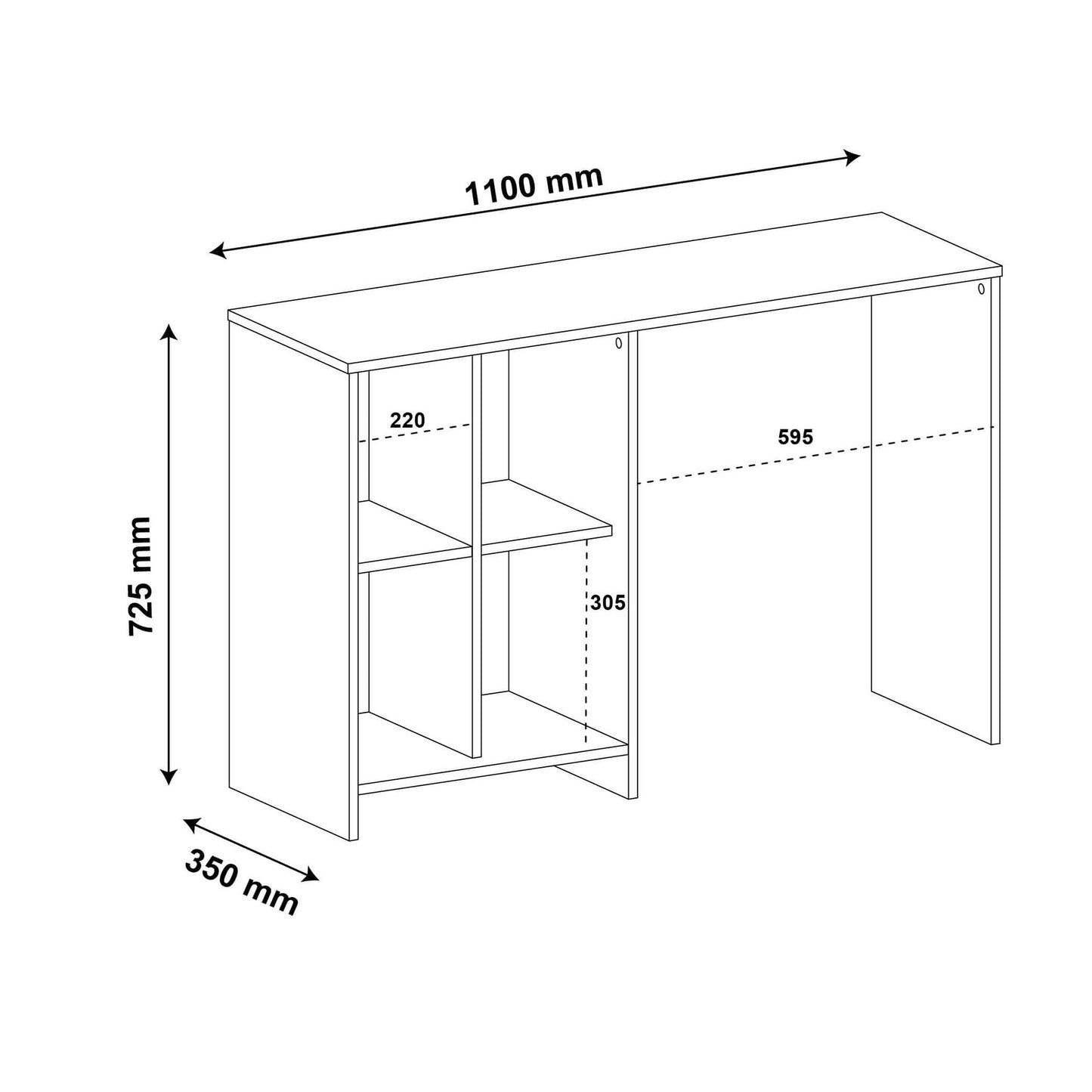 Office Table Matrix 3827 Four Niches  110*35*72.5Cm Black (Limited 3 Months Warranty)