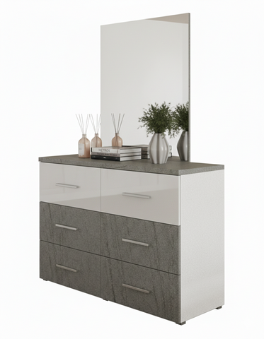 Dresser Henry 6 Drawers Grey/White (Limited 3 Months Warranty)