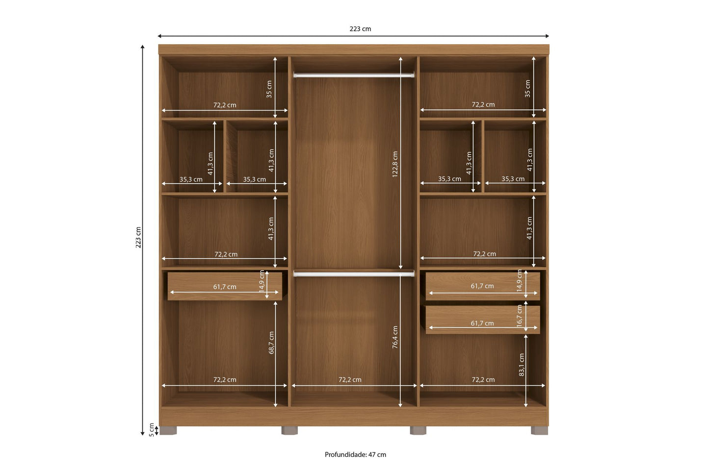 Wardrobe Cbj559-Cn 6 Doors With 2 Drawers & Mirror  223*223*47Cm Canela/ Cinnamon  (Limited 3 Months Warranty)