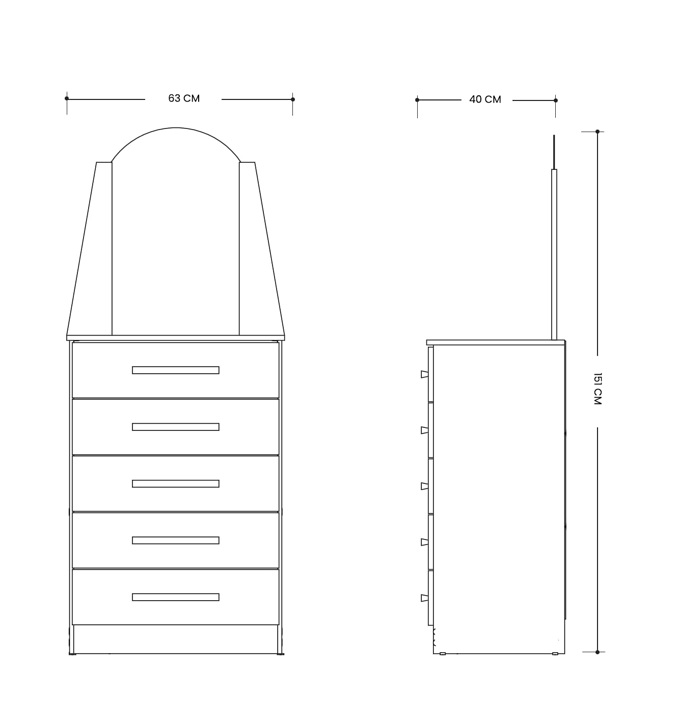 Commode New Veneza 233-135 5 Drawers  63*151*40Cm White  (Limited 3 Months Warranty)