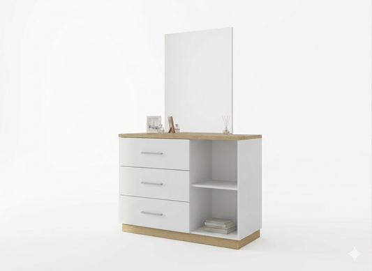 Dresser Sunrise 3 Drawers With 1 Door   White Gloss ( Limited 3 Months Warranty )
