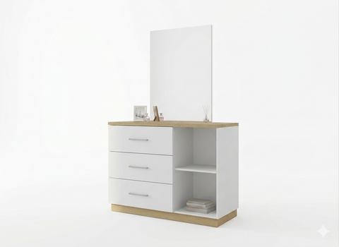 Dresser Sunrise 3 Drawers With 1 Door   White Gloss ( Limited 3 Months Warranty )