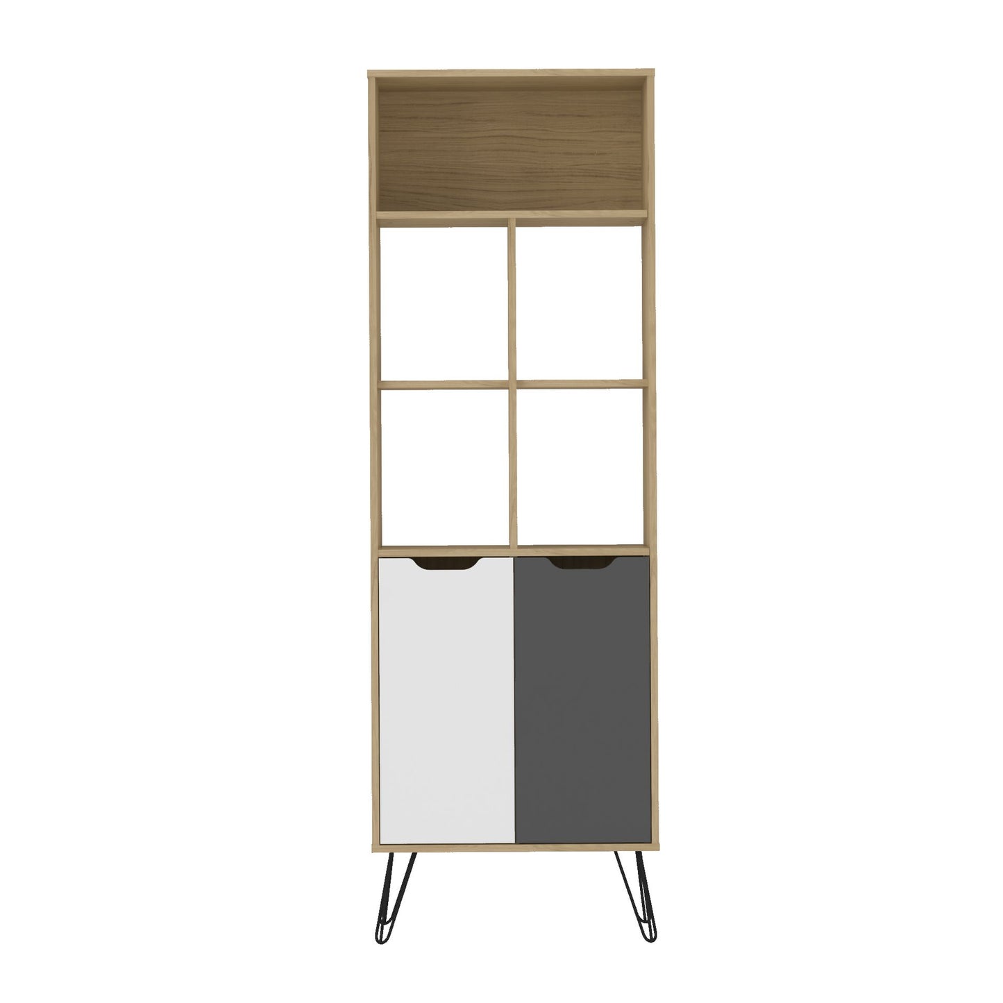 Bookcase Estocolmo 4436 2 Doors With 5 Niches  60*30*182Cm Oak/Graphite/White (Limited 3 Months Warranty)
