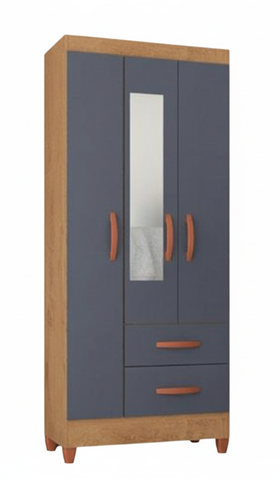 Wardrobe Fortaleza 3503R-450 3 Doors  180.0Cm*74.5Cm*40.0Cm Rustic Canelato/Graphite (Limited 3 Months Warranty)