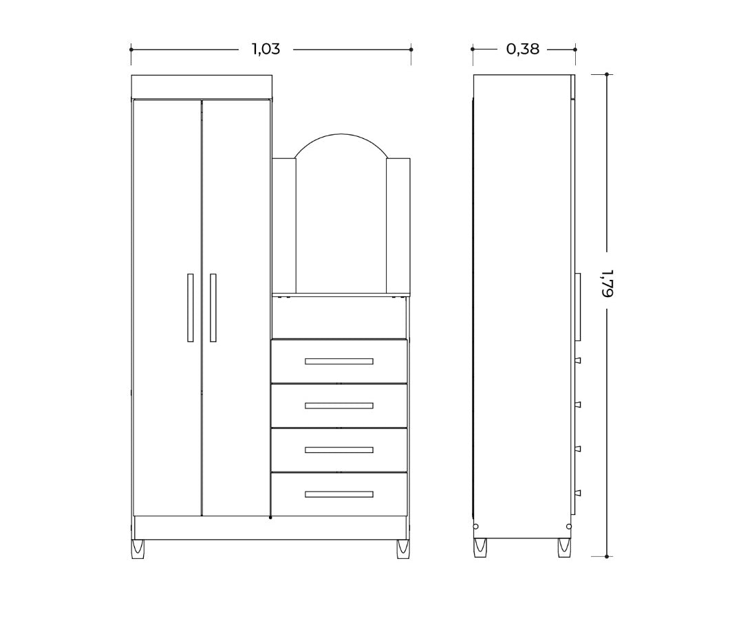 Dresser Capri 232-309 2 Doors With 4 Drawers  103*179*38Cm Freijo/Titanium  (Limited 3 Months Warranty)