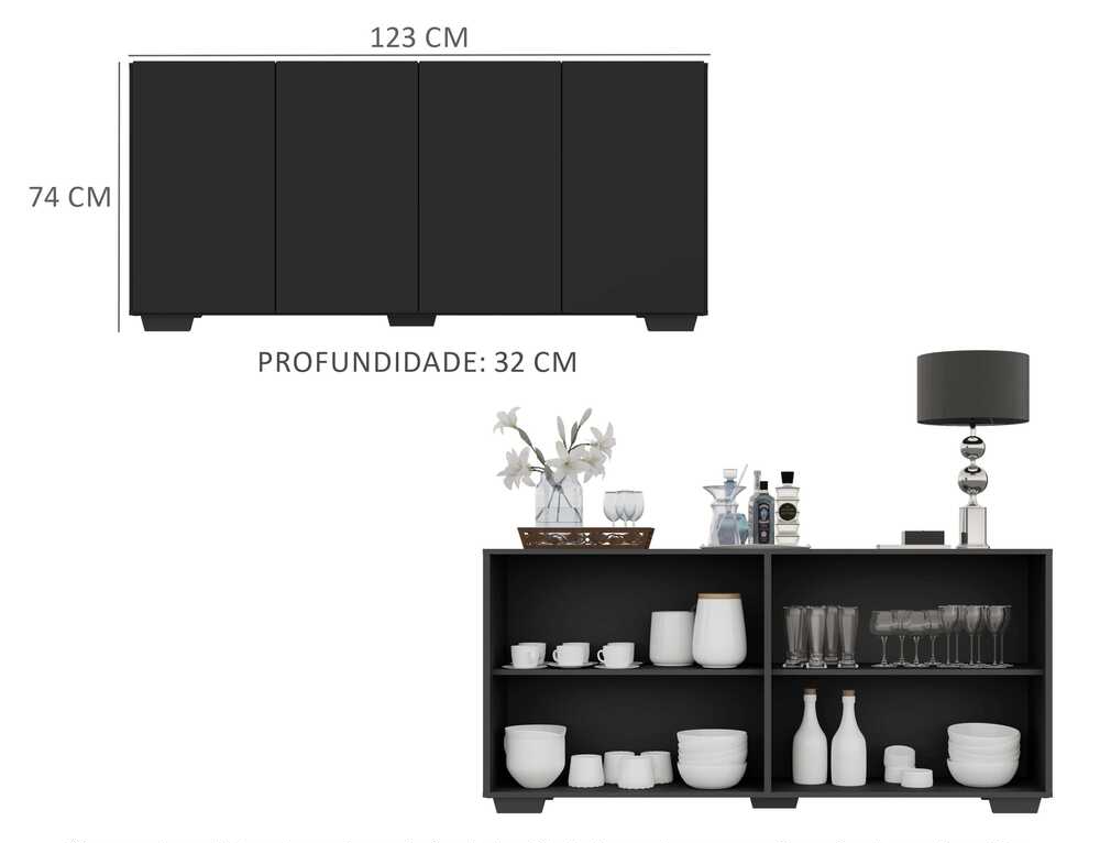 Buffet Mp3557 4 Doors  74*123*32Cm Black (Limited 3 Months Warranty)