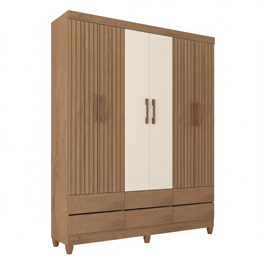 Wardrobe Rio Verde 3377R-515 6 Doors With 6 Drawers  W148*H180*D40.5Cm Canela/ Off White  (Limited 3 Months Warranty)
