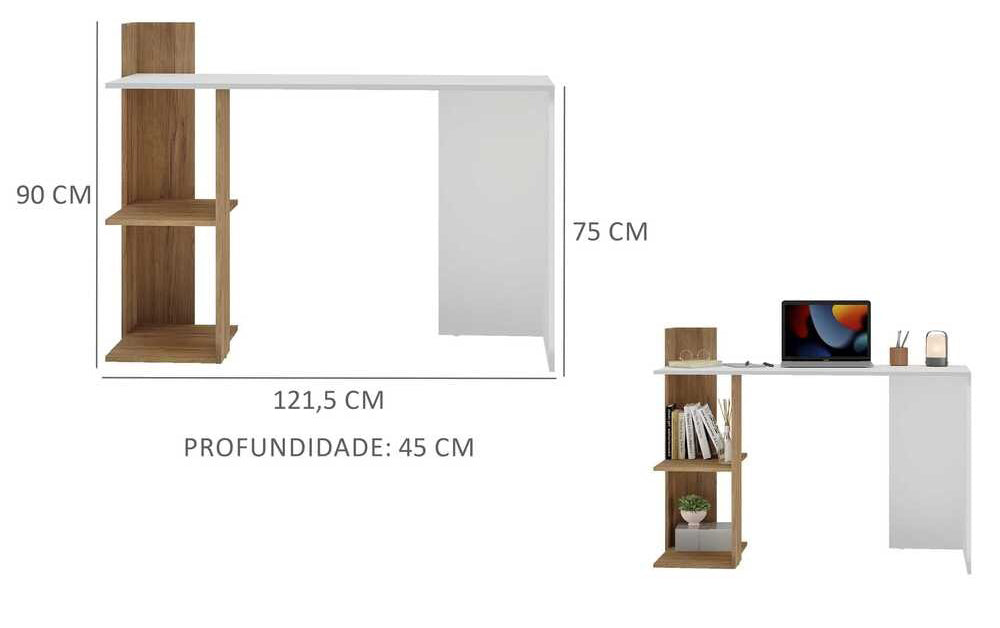 Office Table Mp6002.001 1 Shelve  90.5*121.5*45Cm White/Rustic  (Limited 3 Months Warranty)