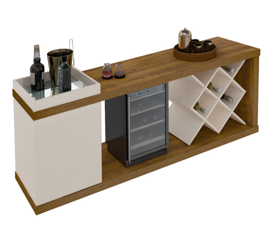 Tv Stand Madrid 4381 Up To 60 One Door With Bottle Holder  180*45*71.5Cm Pine/Off White (Limited 3 Months Warranty)