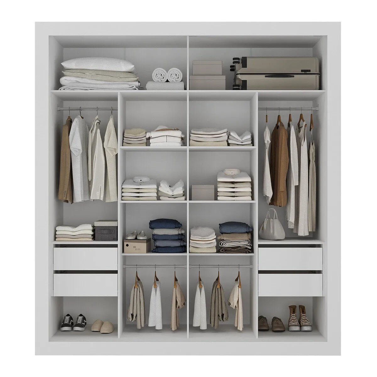 Wardrobe Mp4263 2 Sliding Doors With 4 Drawers  218*200*51Cm White / Lacca Smoke (Limited 3 Months Warranty)