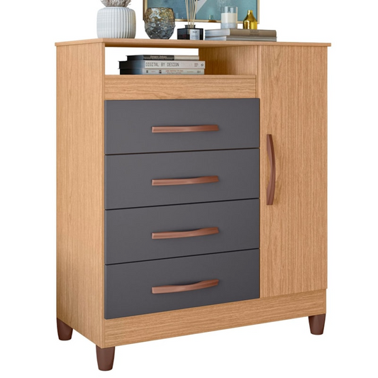 Commode Turquesa 4866-307 1 Door With 6 Drawers  84*99*40Cm Freijo/Titanium  (Limited 3 Months Warranty)