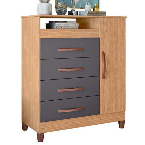 Commode Turquesa 4866-307 1 Door With 6 Drawers  84*99*40Cm Freijo/Titanium  (Limited 3 Months Warranty)