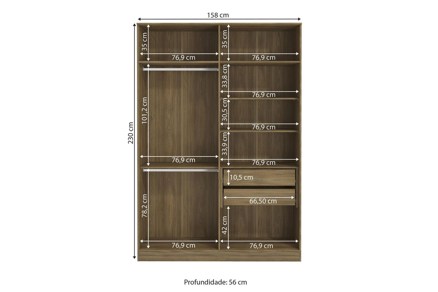 Wardrobe N536-Ngmc 4 Doors With 2 Drawers  230*158*56Cm Ngmc (Limited 3 Months Warranty)