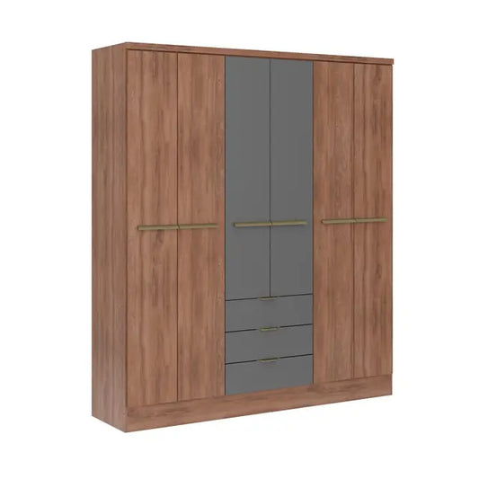 Wardrobe Troy Ref1151 6 Doors With 3 Drawers 180*206*46.5Cm Freijo/Titanium (limited 3 months warranty)