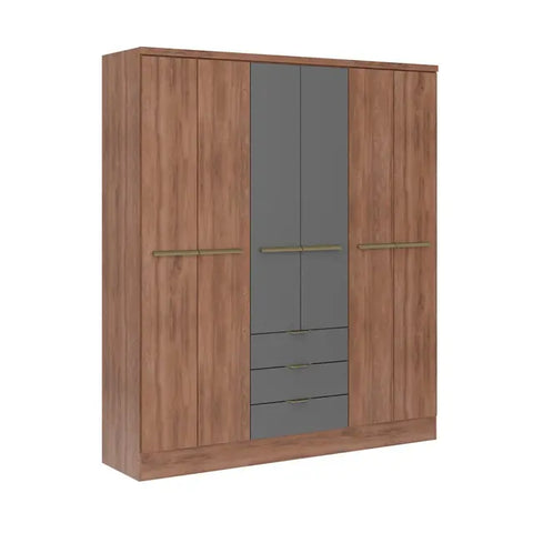 Wardrobe Troy Ref1151 6 Doors With 3 Drawers 180*206*46.5Cm Freijo/Titanium (limited 3 months warranty)