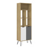 Bookcase Estocolmo 4436 2 Doors With 5 Niches  60*30*182Cm Oak/Graphite/White (Limited 3 Months Warranty)