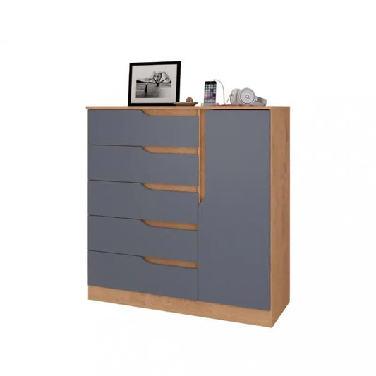 Commode New Paris 2387R-450 5 Drawers  W74.5*H148*D40Cm Rustic / Grafite  (Limited 3 Months Warranty)