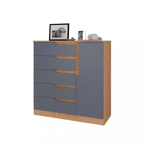 Commode New Paris 2387R-450 5 Drawers  W74.5*H148*D40Cm Rustic / Grafite  (Limited 3 Months Warranty)