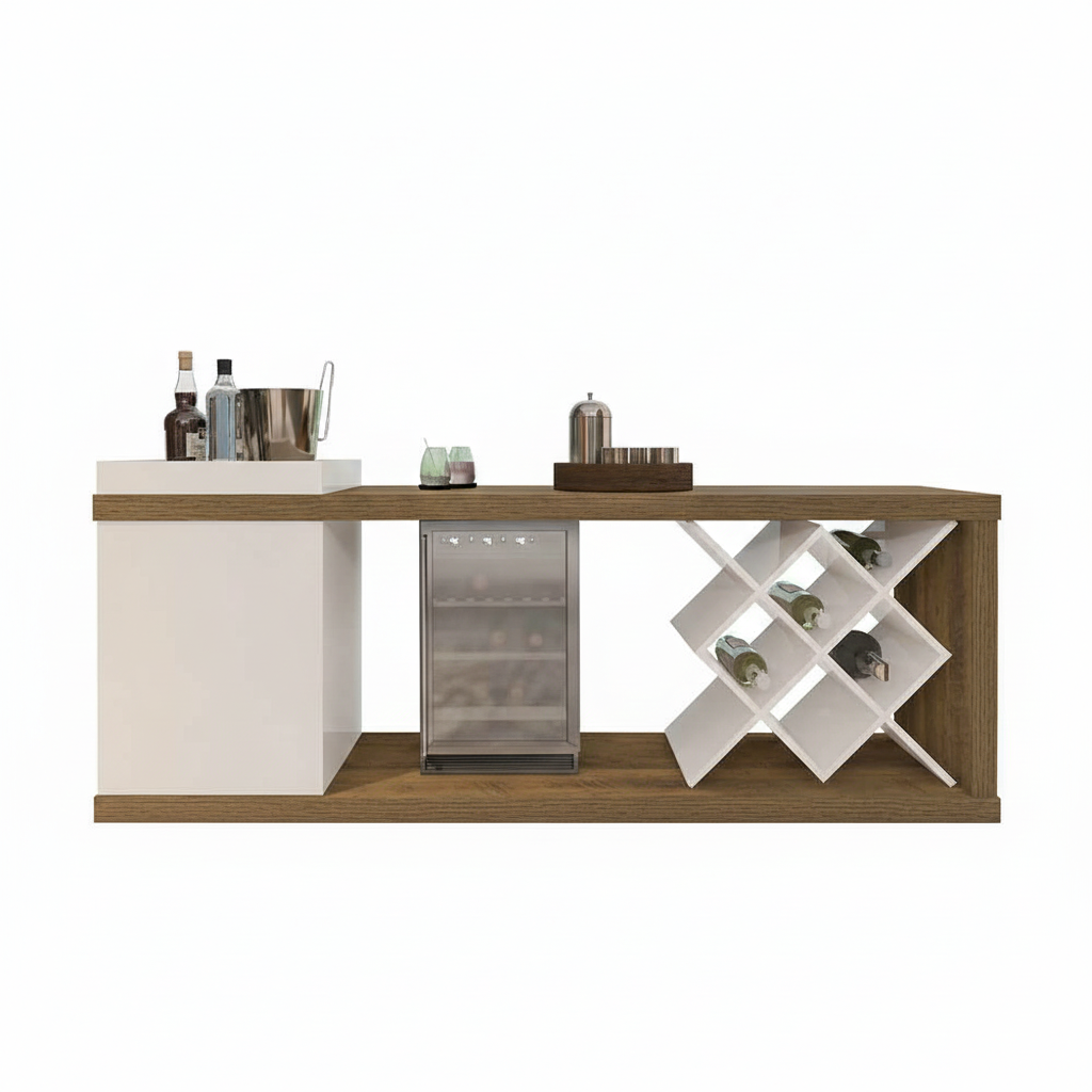 Tv Stand Madrid 4381 Up To 60 One Door With Bottle Holder  180*45*71.5Cm Pine/Off White (Limited 3 Months Warranty)