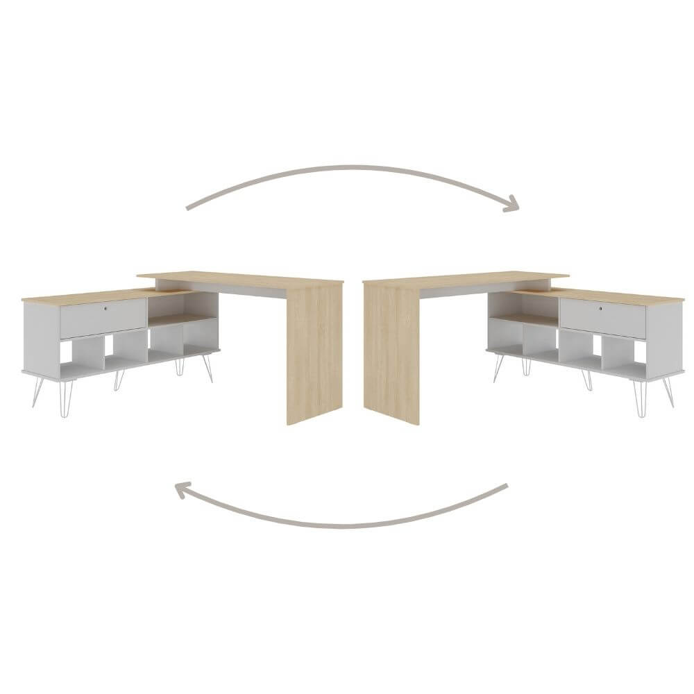 Office Table Dubai 6306 Desk  135.6*136.5*75Cm Light Oak/White (Limited 3 Months Warranty)