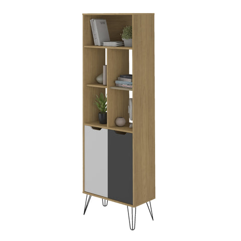 Bookcase Estocolmo 4436 2 Doors With 5 Niches  60*30*182Cm Oak/Graphite/White (Limited 3 Months Warranty)