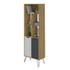 Bookcase Estocolmo 4436 2 Doors With 5 Niches  60*30*182Cm Oak/Graphite/White (Limited 3 Months Warranty)