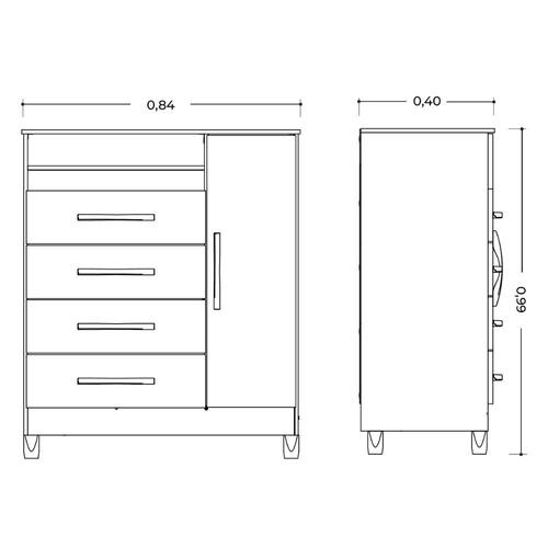 Commode Turquesa 4866-307 1 Door With 6 Drawers  84*99*40Cm Freijo/Titanium  (Limited 3 Months Warranty)