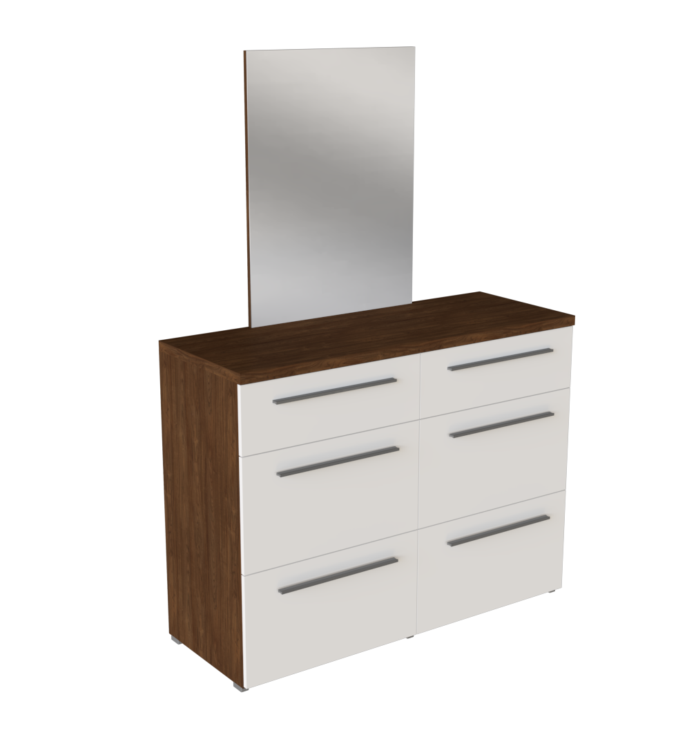 Dresser Belfast 6Drawers With Mirror No Mixing Walnut (Limited 3 Months Warranty)